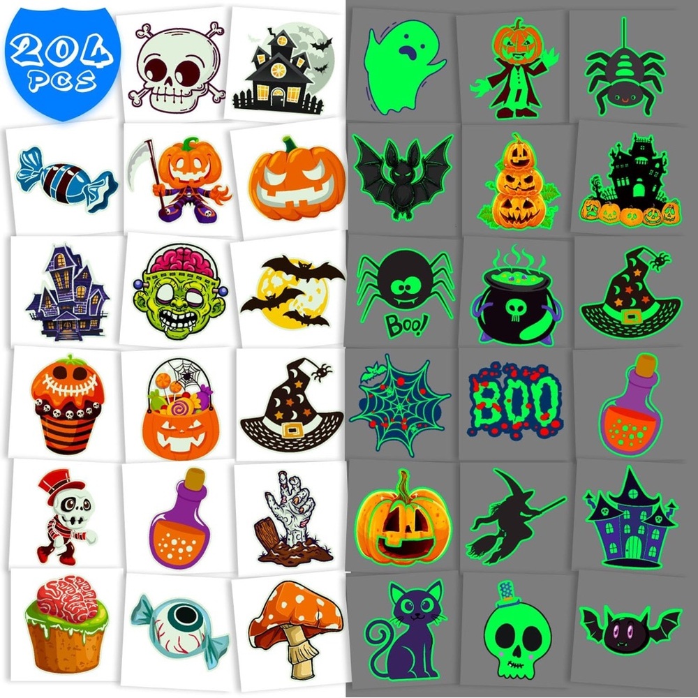 Halloween Tattoos for Kids, Individually Wrapped Glow In the Dark Kids Tattoos